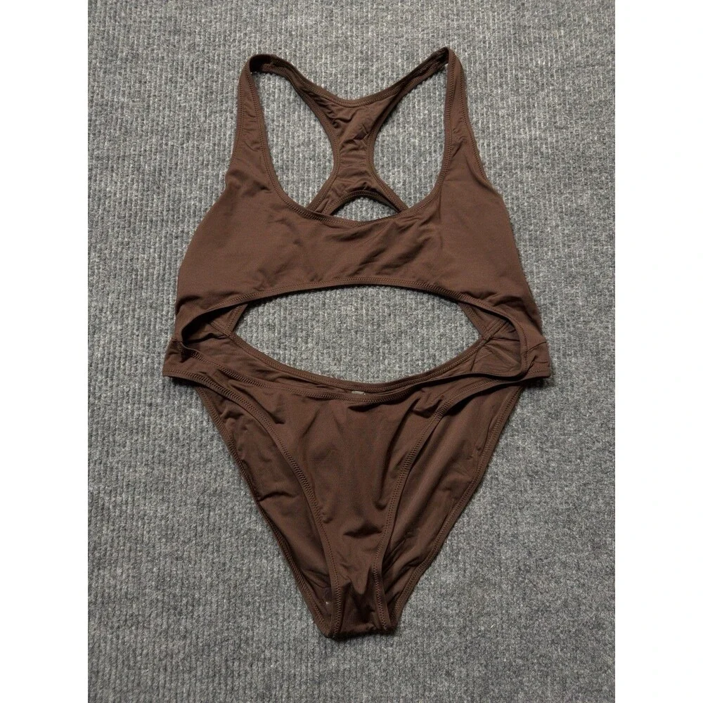 Skims Swims Women Size 4X Cut Out Monokini One Piece Swimsuit Brown SW-MKN-0012